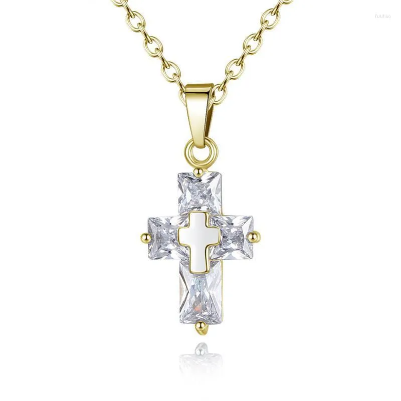 Pendant Necklaces Luxury Gold Crystal Cross Necklace Elegant Female Clavicle Chain Fashion Party Accessories Year Jewelry Gift