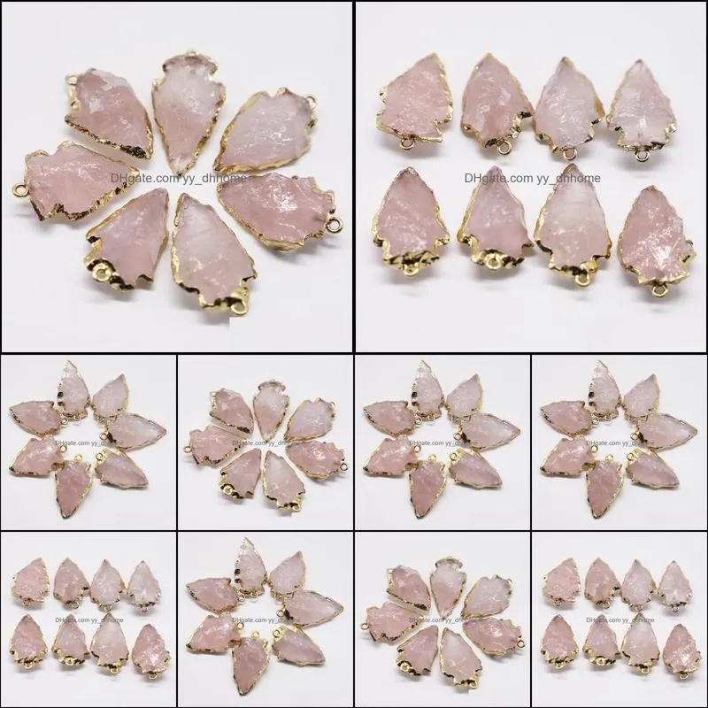 pendant necklaces natural raw ore gems rose quartz reiki crystal stone arrowhead charm healing for necklace women jewelry making