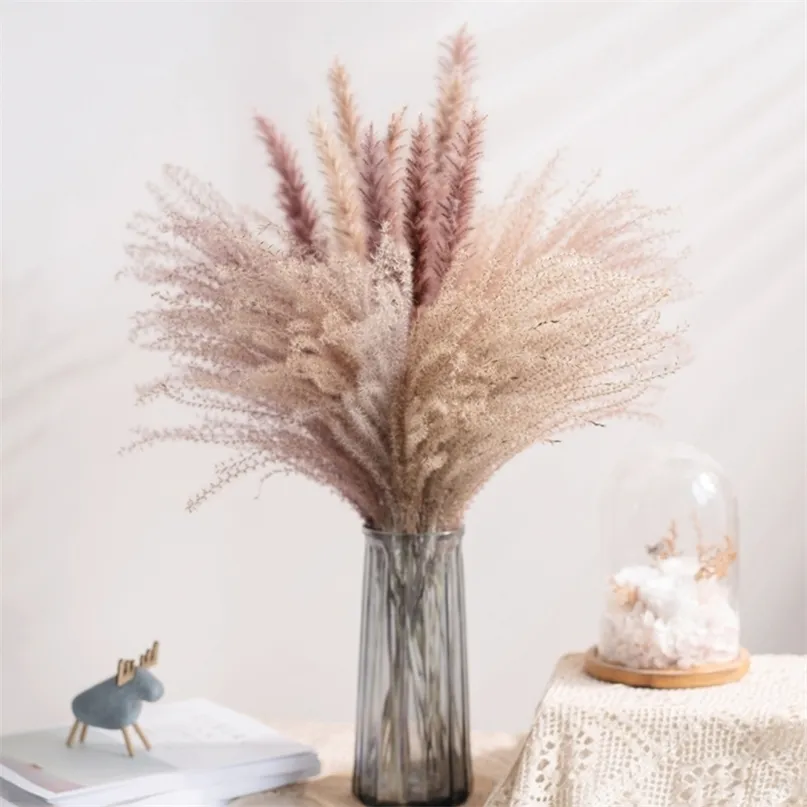 30ピースの本物の乾燥リードの花ブーケホーム結婚式の装飾テーブルフローレスPreservadas自然なパンパス草の装飾220406