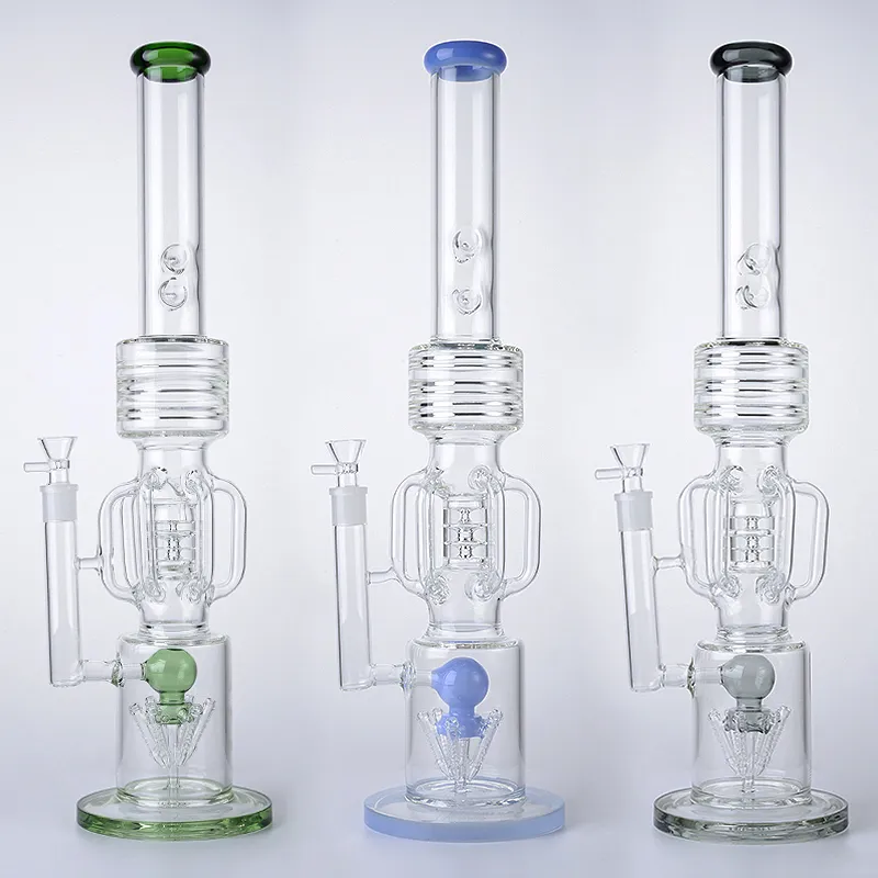 Bong in vetro grande Narghilè Drum Barrel Perc Recycler Tubi per l'acqua Vetro spesso Olio Dab Rigs Percolatore a razzo a fessura Bong con giunto femmina da 14 mm con ciotola