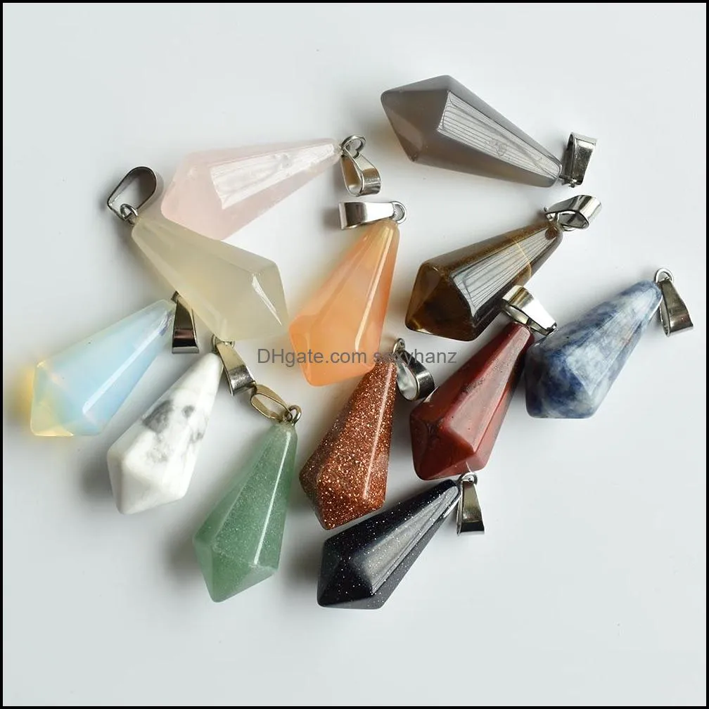 rose quartz opal natural stone pendulum hexagonal pyramid charms pendants for necklace jewelry making