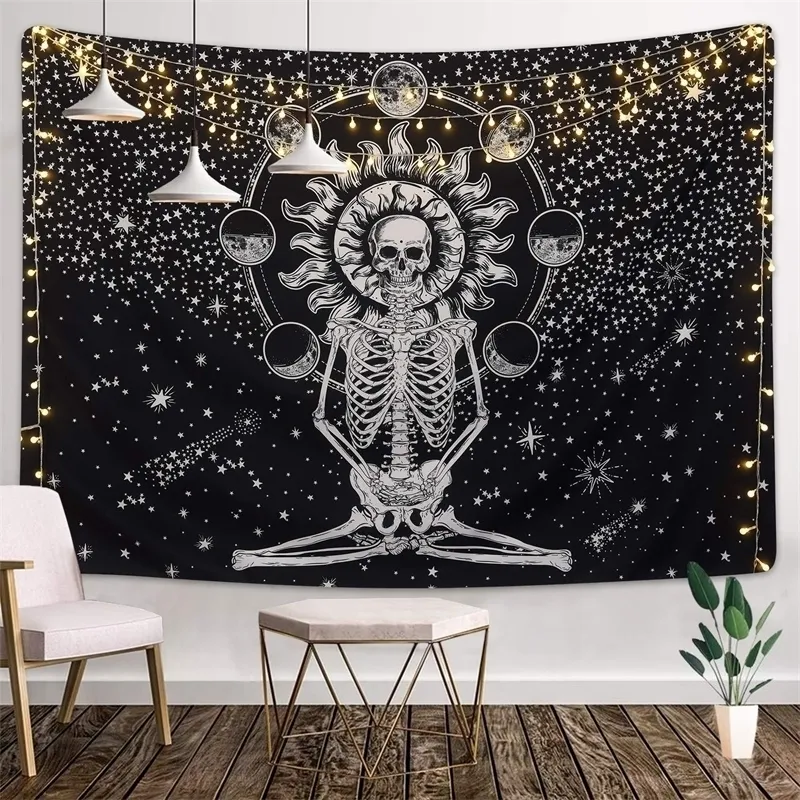 Hippie Mandala Skull Tapestry Wall Hanging Tarot Night Chakra Moon World Map Landscape Carpet Blanket Y200324