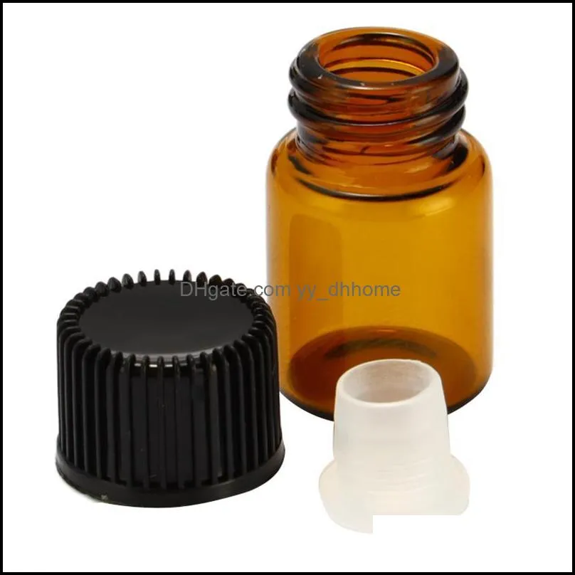 10pcs Essential Oil Bottle 1/2/3 ML PVC Amber Thin Glass Small Brown Perfume Vials Sample Test With Orifice Reducer Storage Bottles &