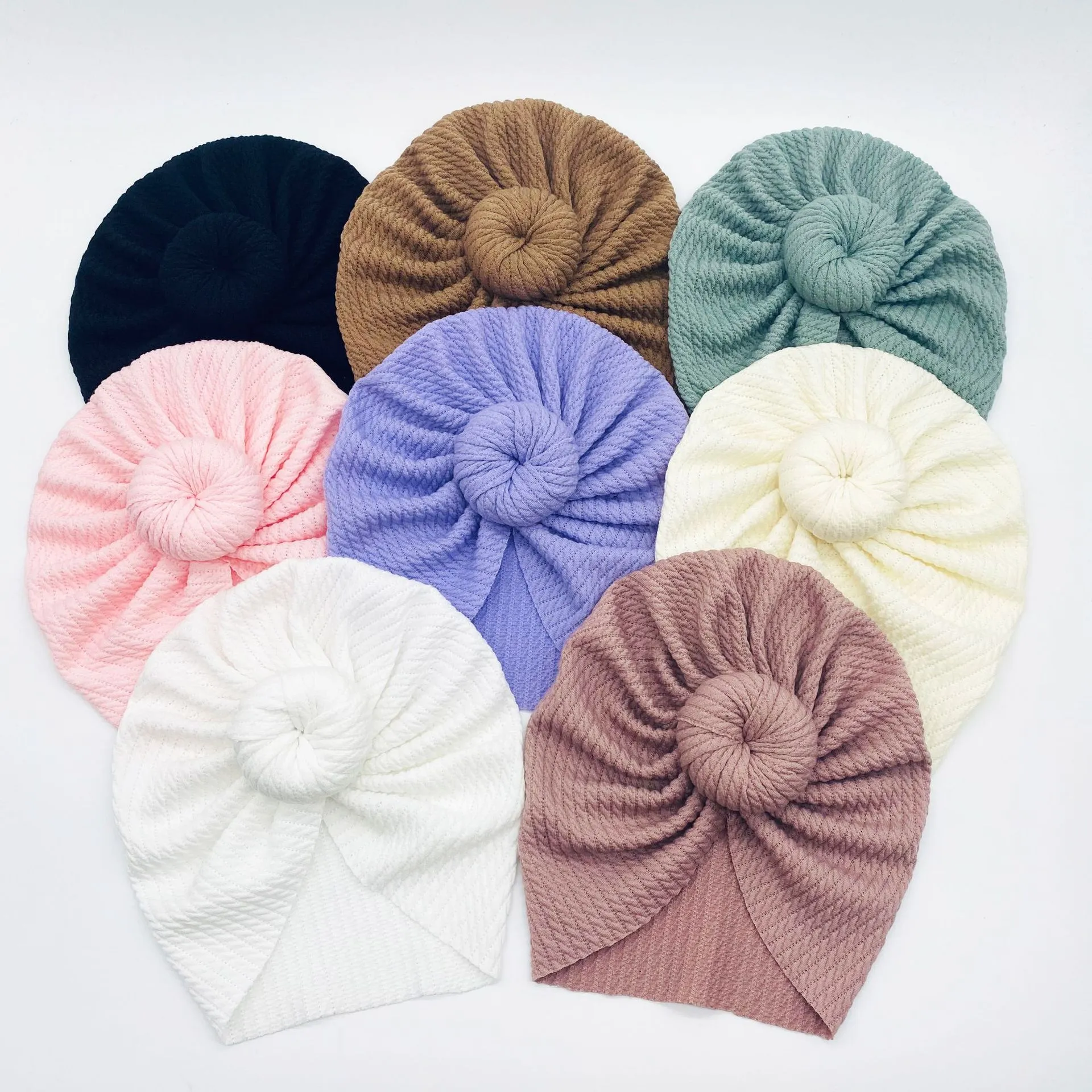 아기 모자 솔리드 컬러 와플 모자 큰 bowknot 여자 도넛 터번 노트 머리 랩 아이 bonnet beanie 태어난 사진 소품 ba8054