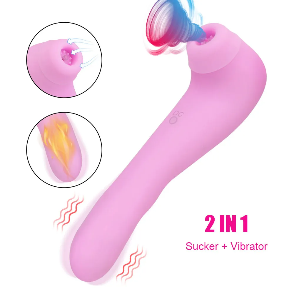 2 in 1 Verwarmde Dildo Zuigen Vibrators Voor Vrouwen Clitoris Sucker Tepel Speelgoed Anale Plug Vrouwelijke Masturbatie Volwassen Erotische sexy winkel