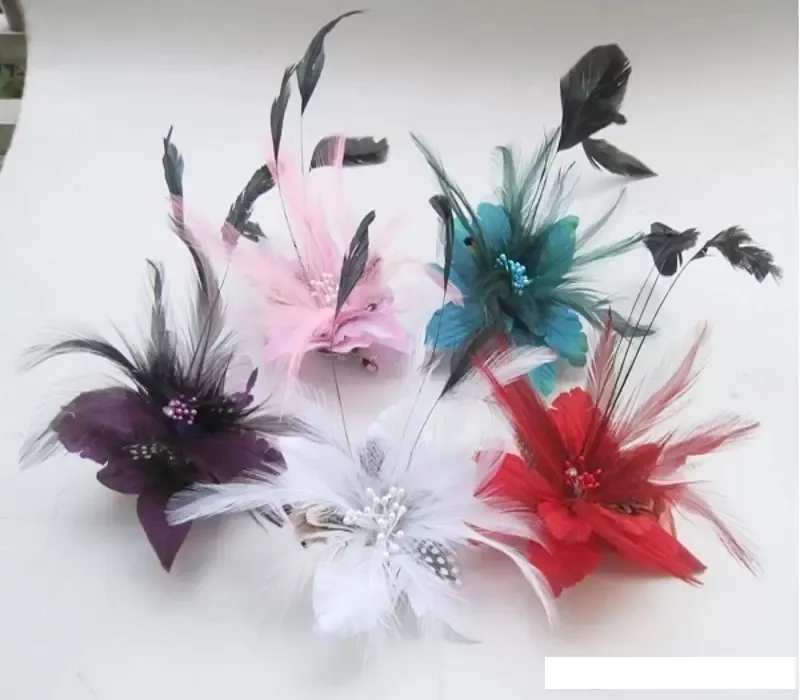 Chiffon Fabric Flower Wedding Corsage Pin Broche With Feather Flowers Rouse