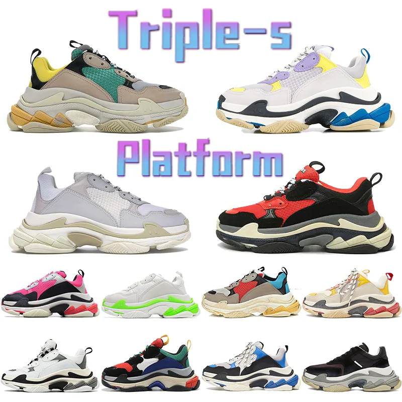 Moda Triple-S Dad Buty Platforma Casual Sneaker Beige zielony żółty biały fluo różowy wzrost Pastel Wzrost gruby mężczyźni designerskie buty