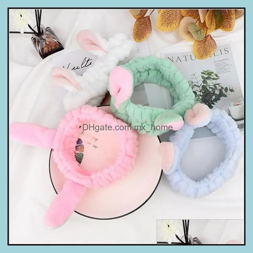 Woman Girl Flannel Rabbit Ear Headband Wash Face Makeup Bunny Princess Warm Elastic Hair Band Boutique Accessories 7 colors Bandanas