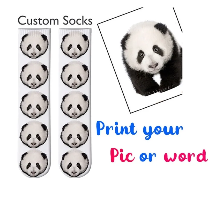 Chaussettes en coton personnalisées, vente en gros, personnalisées, imprimées en 3D, longues, DIY, votre visage d'animal de compagnie, cadeaux de fête unisexes, 220707