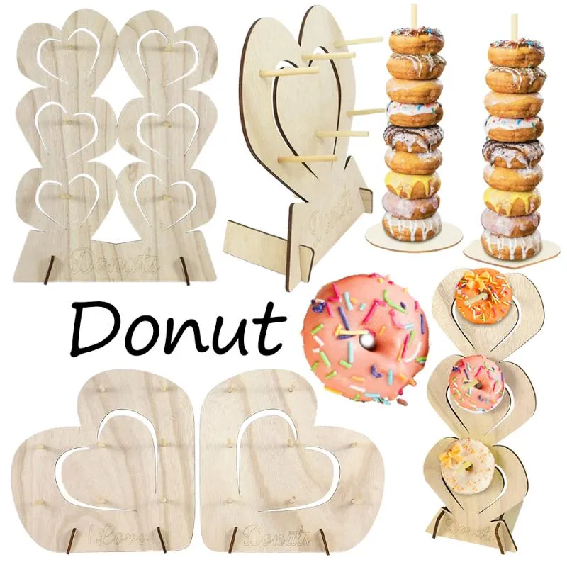 Decoración de fiesta con forma de corazón de madera, soporte de Donut para boda/cumpleaños/Baby Shower, postre, mesa de amor, decoración de pared con soporte para fiesta