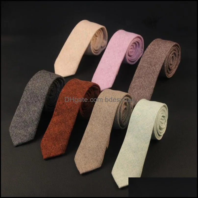 Bow Ties Fashion Accessories Mens Solid Color 100% Wool High Quality 6Cm Narrow Necktie Skinny Tie Wed Dhdth