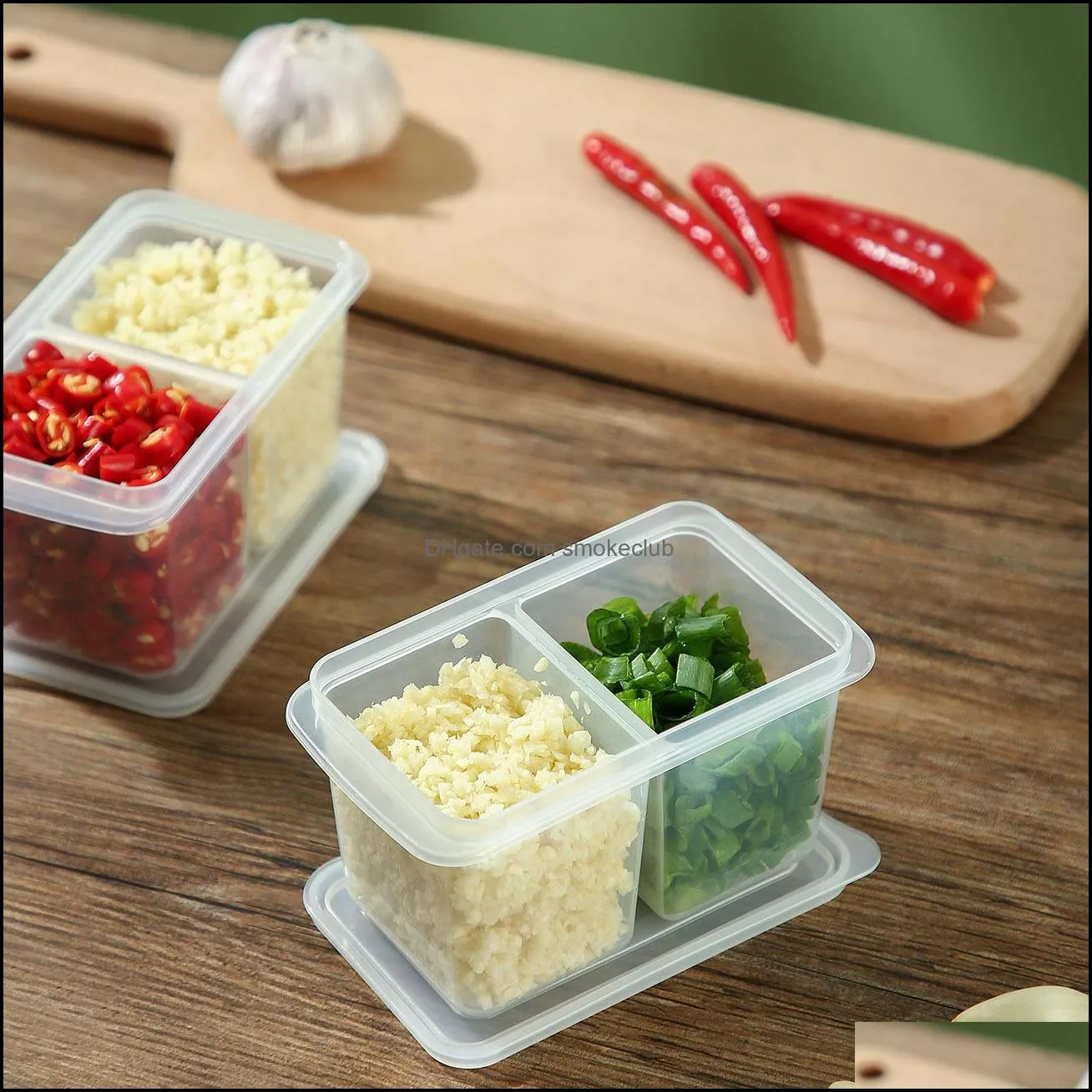 2 Grids -Keeping Box Separated Food-Grade Plastic Household Refrigerator Small Onion Ginger Garlic Storage Box