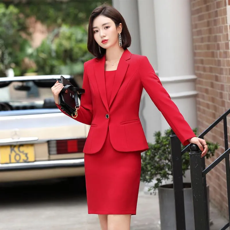 Vestido de dos piezas Elegante para mujer Chaqueta formal y falda Traje  Blazer Verde Púrpura Negro Rosa Rojo Mujeres Ropa de trabajo de negocios