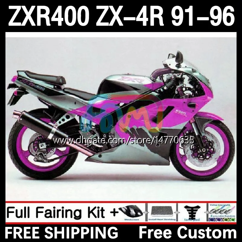 OEM Body voor Kawasaki Ninja ZXR 400 CC ZX-4R ZX4R 91-96 Carrosserie 12DH.163 ZX 4R 4R 4 R 400cc ZXR400 91 92 93 94 95 96 ZXR-400 1991 1992 1992 1994 1996 Rose zilver