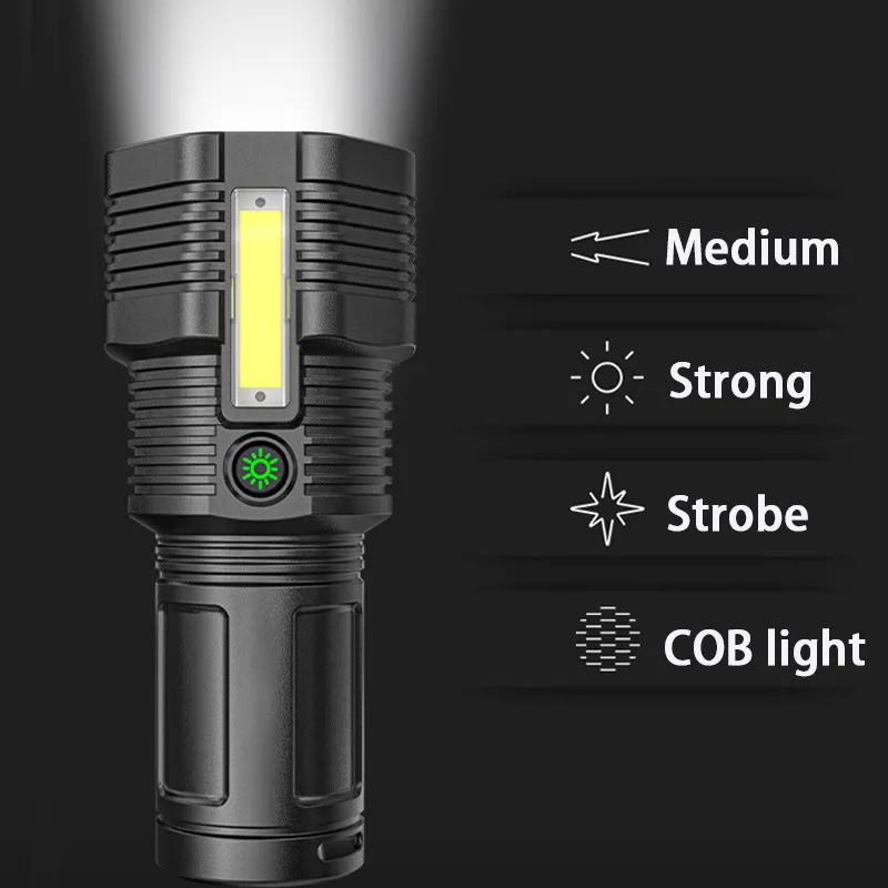 Powerful LED Flashlight 12-core Rechargeable Flashlight With COB Side Light Ultra Bright Waterproof Torch for Camping Hiking