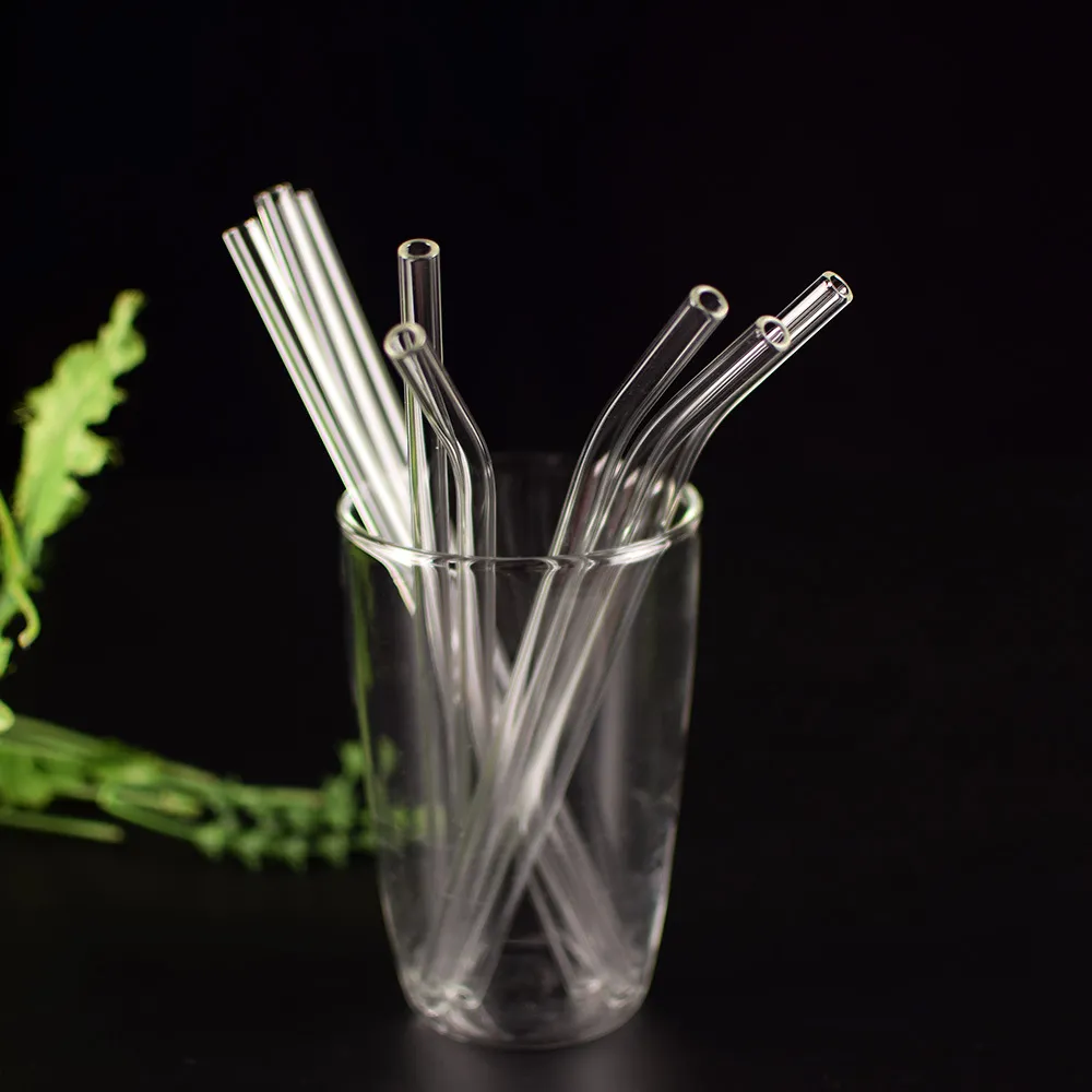 8,5 cala 8 mm wielokrotnego użytku przezroczyste szklane słomki do picia ekologiczne zebranie słomek wygięty prosty koktajl mleczny 21,5 cm