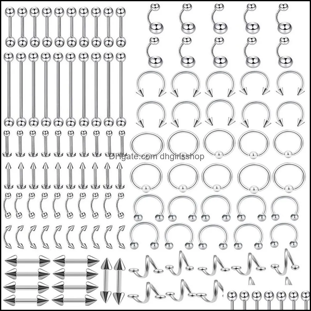 ノーズリングスタッドボディジュエリー Qiamni 120 ピース/ロットチタンセクシーなリップ耳軟骨珠眉毛キャプティブビーズリングピアスドロップ配信 20