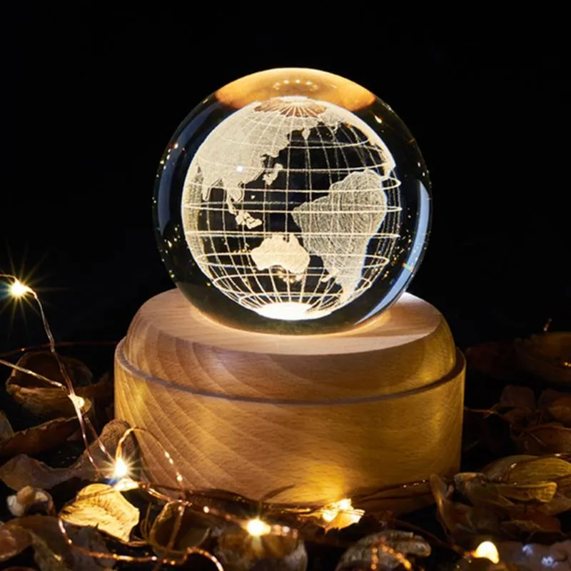 Objets décoratifs Figurines boule de cristal en bois boîte à musique lumineuse projecteur rotatif innovant cadeau d'anniversaire mécanisme à manivelle