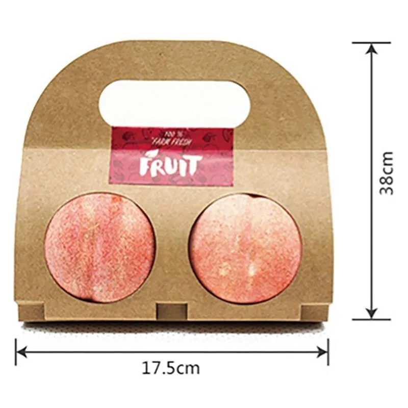 Kraft Paper Fruit Holder Disposable  Orange Peach Handle Holders Takeaway Single Double Fruit Gift Packaging DH8889