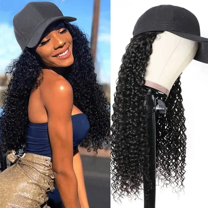 Pruik met hoed losse golf synthetische pruiken afro kinky golf spiraal krulcurl groothandel