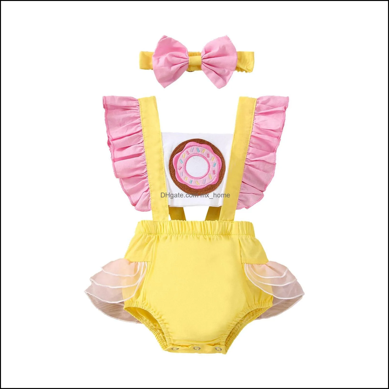 kids rompers girls donut romper newborn infant ruffle flying sleeve jumpsuits with bow headband summer baby climbing clothing z6751