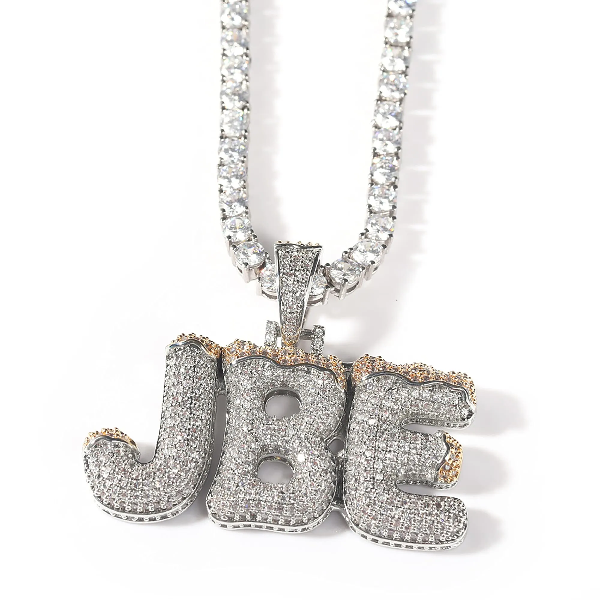 Colares com Pingente Bolha Personalizada Cadeia com Letras Geladas Nome Pingente Laboratório Diamante Cz Inicial Sier Ouro Personalizado Jóias Hip Hop Com amoda