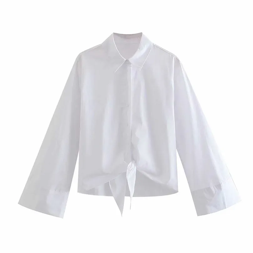Koszulka mody mody z kokami z łuk długie rękawy swobodny elegancki dama biała bluzka kobieta uprawa topów haut femme 210709