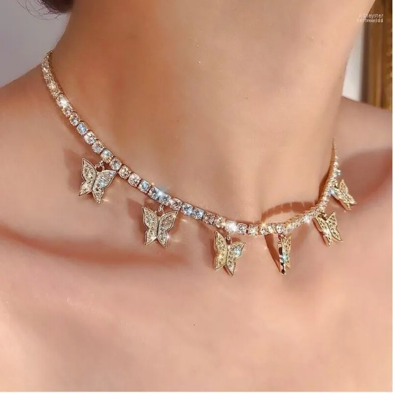 Chokers Rhinestone Butterfly Pendant Necklace For Women Chain Jewelry Collier Femme Bisuteria Ketting Colar Masculino Naszyjniki Damskie Sid