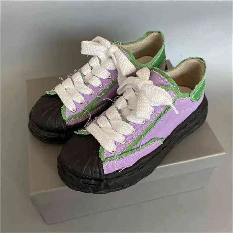 Scarpe eleganti da donna brutte Canvas Harajuku Platform Sneakers Fashion Chunky Designer Splicing Lace Up Flats Viola Nero Espadrillas 2022 220518
