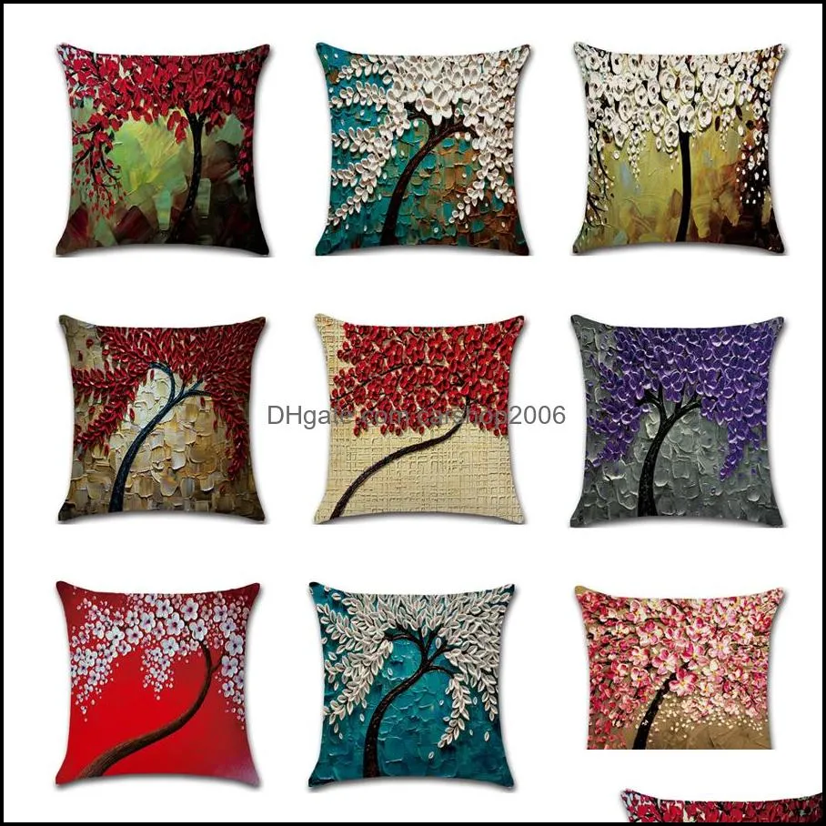 Pillow Case Single-Sided Printing Flower Tree Home Cushion Ers 45X45Cm Cu Dh1Uw