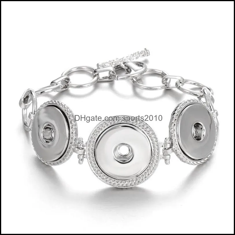 silver gold rose color three 18mm snap button charms bracelet bangle for women supplier wholesal sports2010