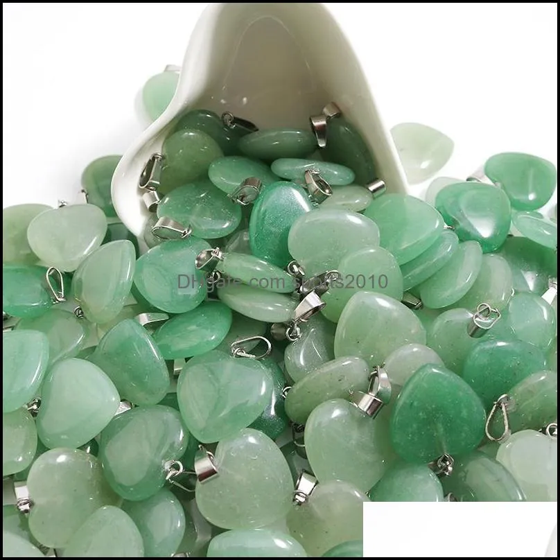natural stone necklace heart pendants green aventurine gemstone charms 20mm for women charms diy jewelry making accessories sports2010