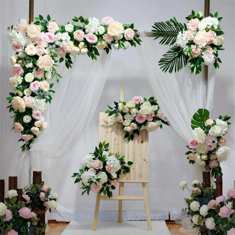 Dekoracyjne kwiaty wieńce konfigurowalne europejski styl scena ślubna wystrój sztuczny kwiatowy łuk jedwabny róży róży mieszanki rośliny desig