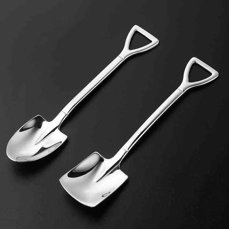Tableware 3pc 5pc Shovel Spoon 304 Food Grade Stainless Steel Spons for Ice Cream & Tea Cooffee Drop Shipping 0221
