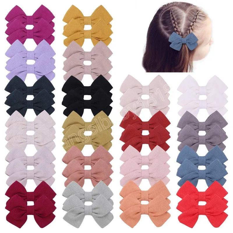 2 pièces/lot couleur unie 2.7 pouces épingle à cheveux pour filles coton nœud papillon pinces à cheveux Barrettes chapeaux cadeau enfants cheveux accessoires