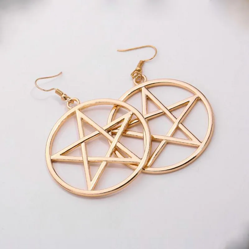 Dangle Lustre En Alliage De Zinc Grande Boucles D'oreilles Pentagramme Étoile Pour Les Femmes Déclaration Bijoux Cadeau En Gros 2022 OorbellenDangle