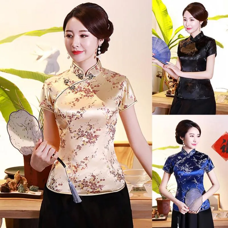 Blusa di abbigliamento etnico Donne sottili bottoni di prugna cinese Blossom Shory Servitore a manicotto Shitertnic