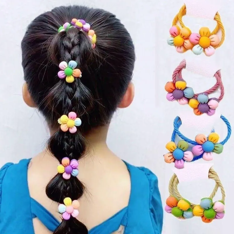 Hair Accessories 2pcs Kids Colorful Floral Elastic Bands Korean Rope Tie Braid Headwear Girls AccessoriesHair