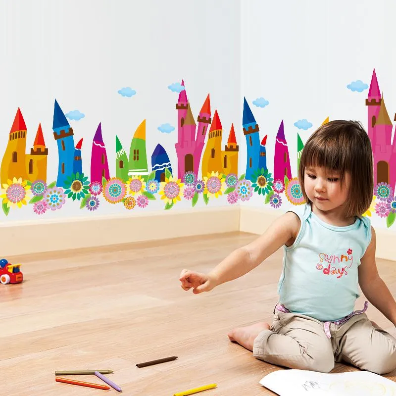 Vägg klistermärken färgglada pennor hus baseboard klistermärke pvc diy kjollinje för barn rum baby sovrum dekoration vägg
