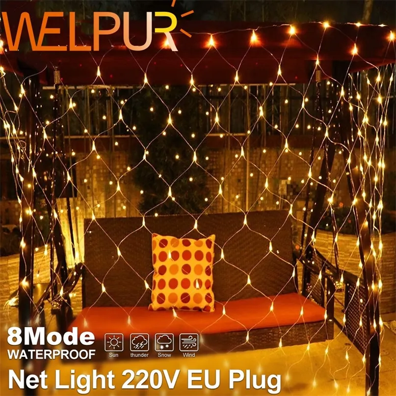 Net LED String Lights 8Modes 220V 1.5x1.5m 3X2M Festival Décoration De Noël Année Fête De Mariage Étanche 220809