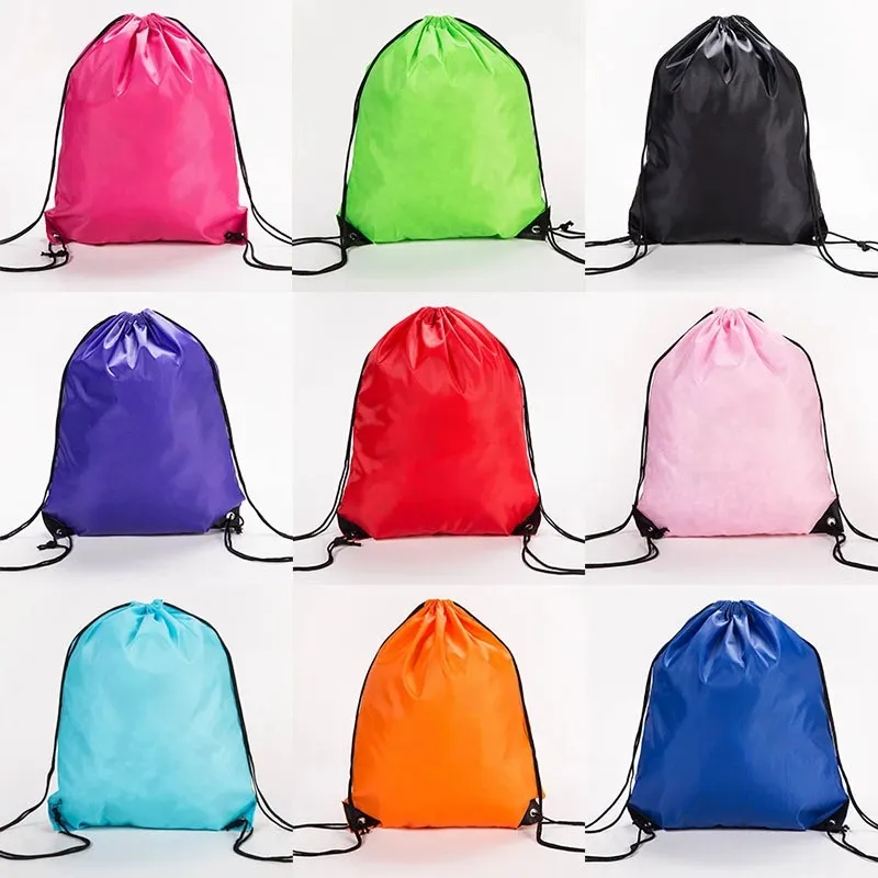 Solid Color String Drawstring Back Pack Cinch Sack Gym Tote Bag School Sport Shoe Bags