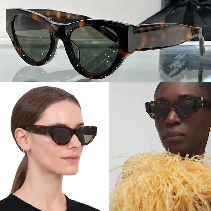 패션 디자이너 선글라스 여자를위한 SLM94 삼각형 프레임 선글라스 M94 UV400 코팅 보호 렌즈 원래 케이스와 숙녀 럭셔리 안경