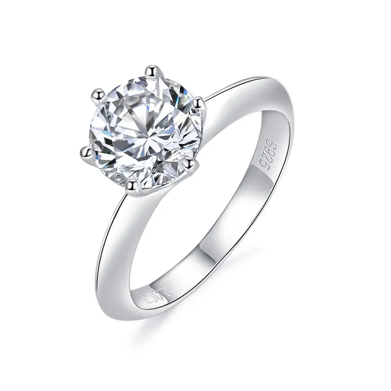 Moissanite Stone 2 캐럿 솔리테어 약혼 반지 웨딩 쥬얼리 스털링 실버 약속 반지