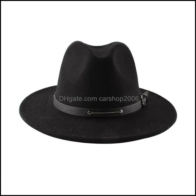 Wide Brim Hats Flat Top Jazz Hat Woolen Autumn And Winter Fashion Gift Ladies Sunshade Fedora Men Hip-hop Bucket Wholesale1