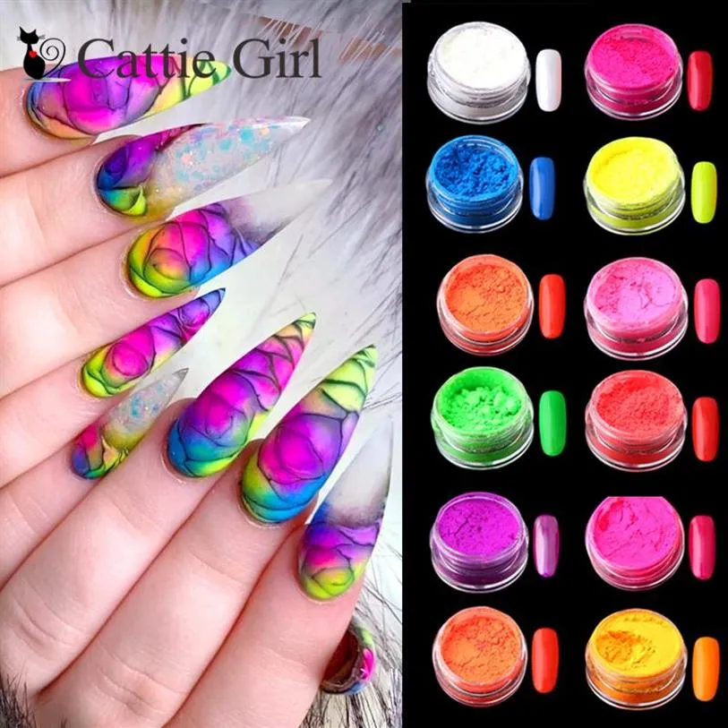 12 Colors Ustaw Neon Pigment Paznokie paznokieć Pył Ombre Paznokcie Glitat Gradient Glitter Opalizujący akrylowy proszek Paznokcie dekoracja