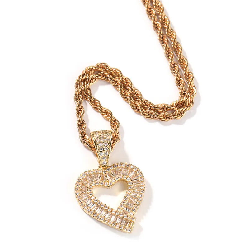 Nouveau arrivé T carré amour forme pendentif collier cuivre incrusté de zircon cubique coeur collier