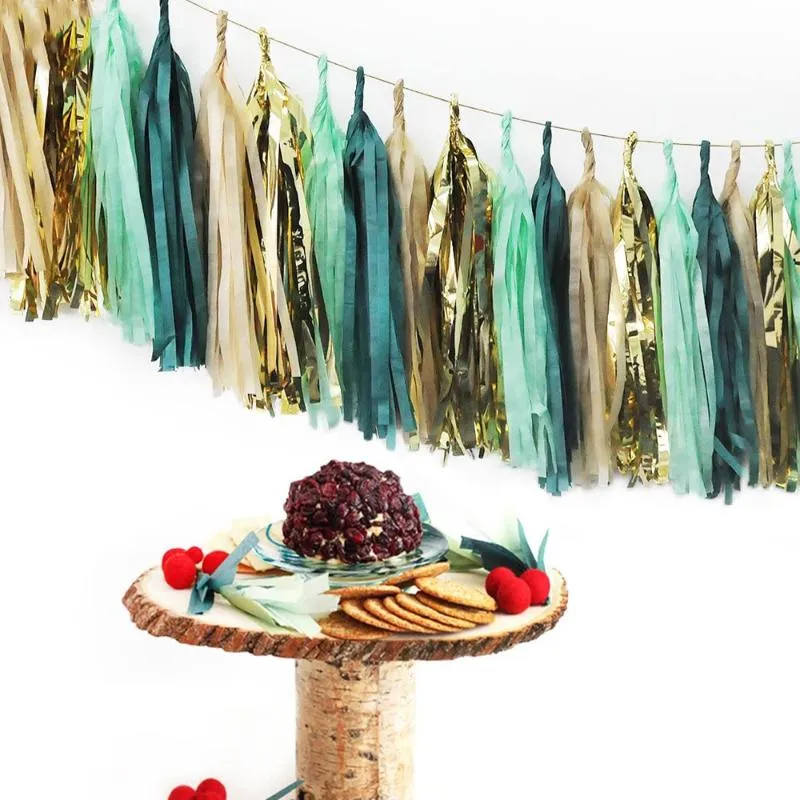 Pacote de decoração de festa casamento verde dourado teal khaki guirlanda de borla para chuveiro de noiva rústica decoração de aniversário de primavera decoratio