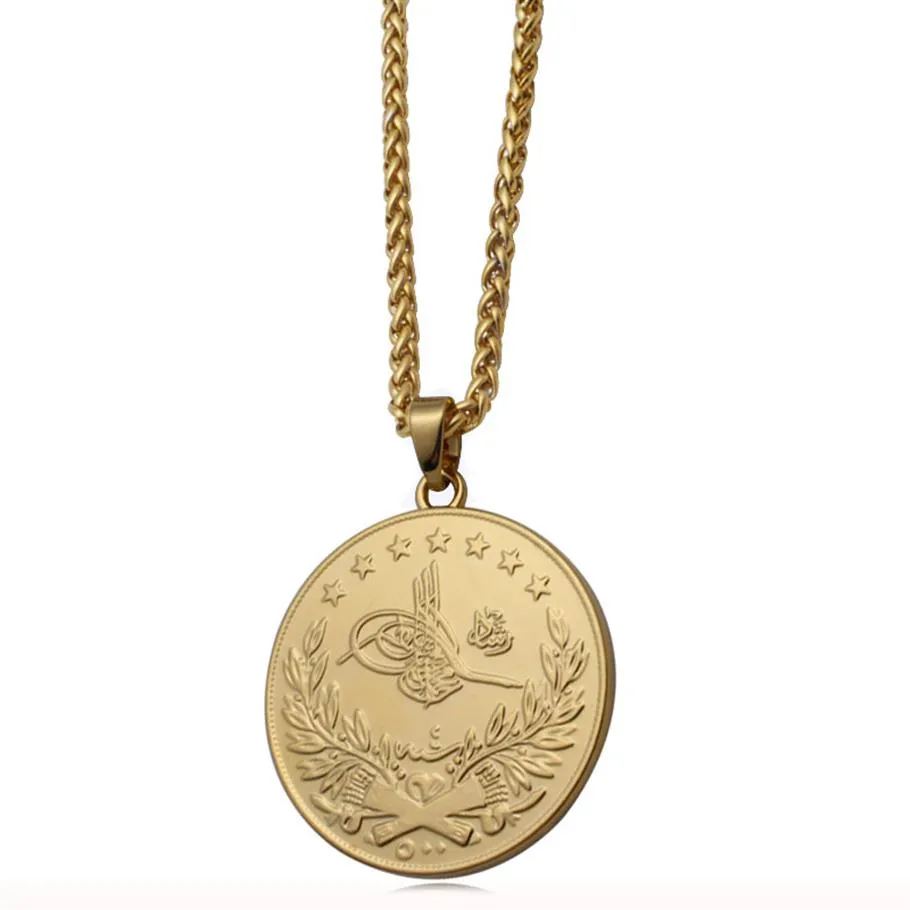 ZKD Islam Coin Arab Coin Gold Color Turkey Coins Pingente Colar Jóias Otomanas Musim Otomanas251h