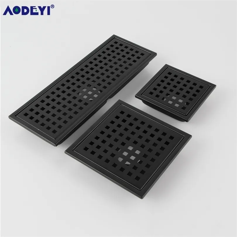 Aodeyi Black Sus 304 Rostfritt stål Duschavlopp Badrum Golv Tile Insert Square Anti-Odor Floor Waste Grates 110-300mm 200923