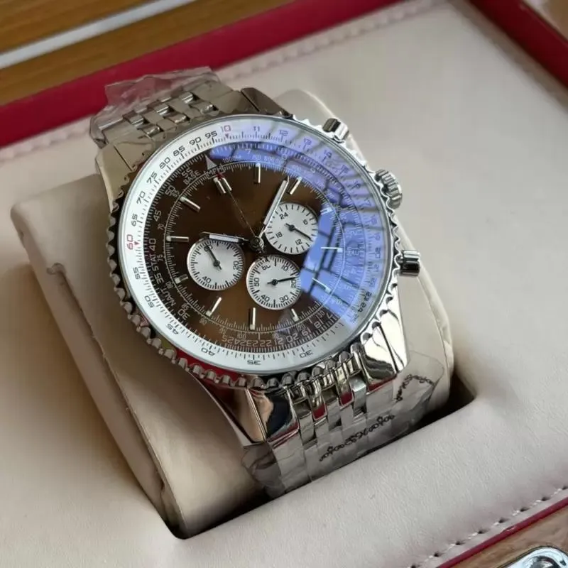 Montre de luxe 48MM Orologio di nuova qualità B06 B01 Navitimer Cronografo Batteria Movimento al quarzo Quadrante argento Orologio da uomo Acciaio inossidabile289h